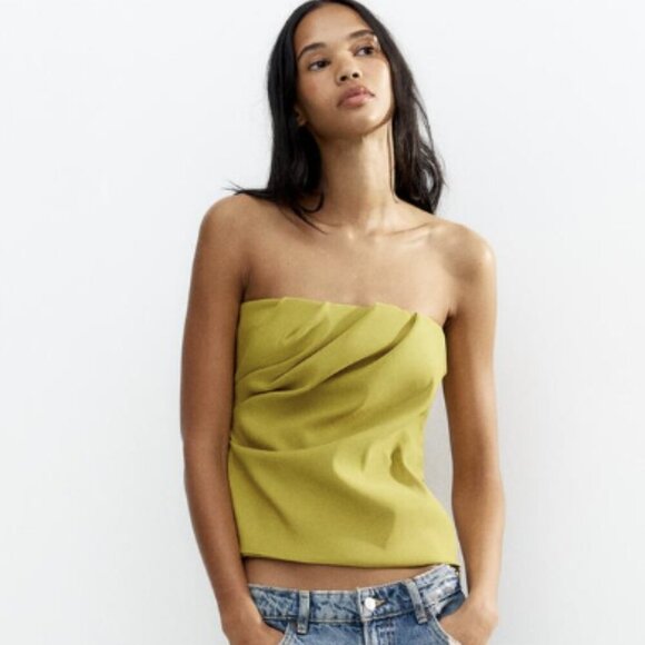 *NWT* Zara STRETCH BANDEAU TOP Mustard, Size Small - Picture 3 of 5